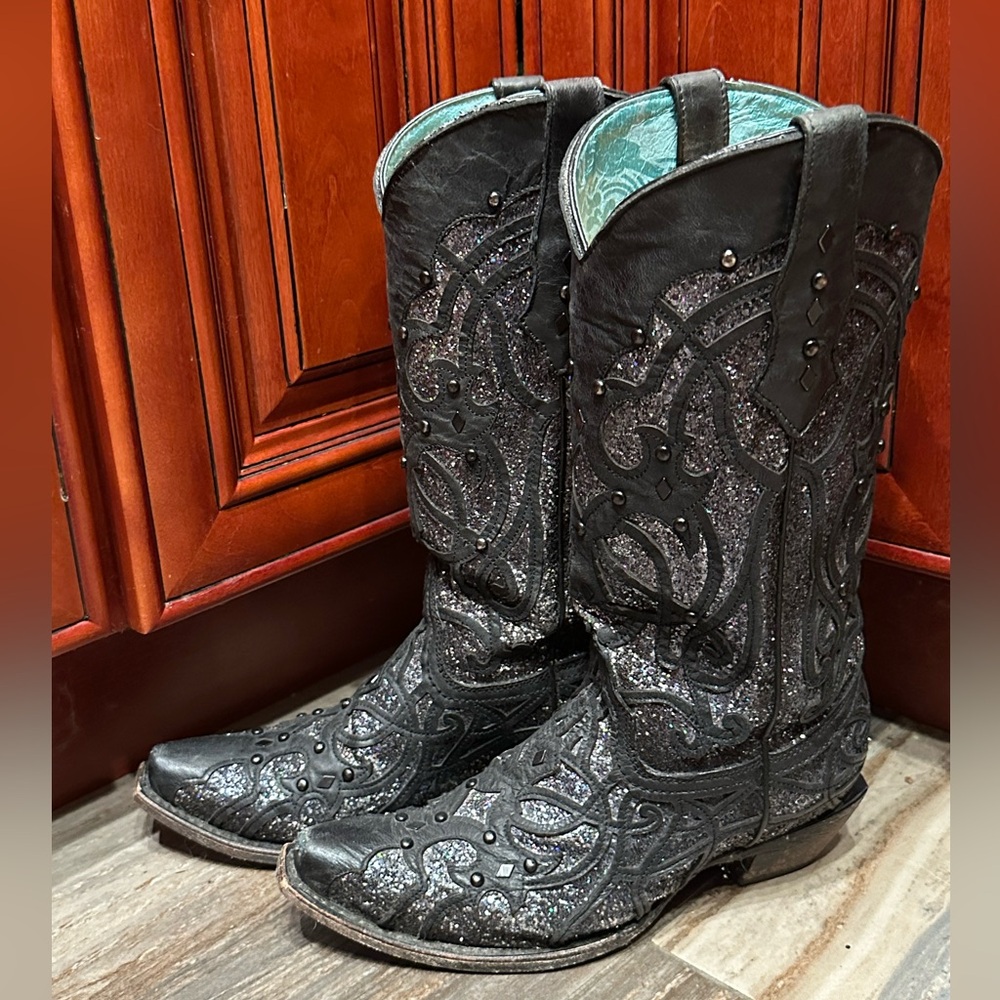Corral Oryx Black Glitter Studded Cowboy Boots C3423 Size 7.5 Cowgirl Rodeo - Picture 7 of 14